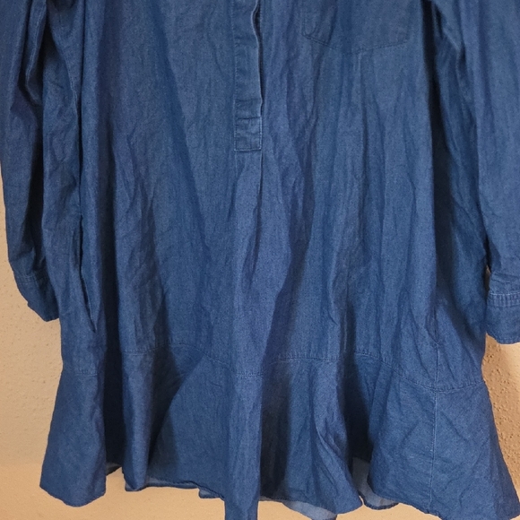 Tuckernuck Chambray Blue Shirt Dress with Ruffle Hem - Picture 5 of 12